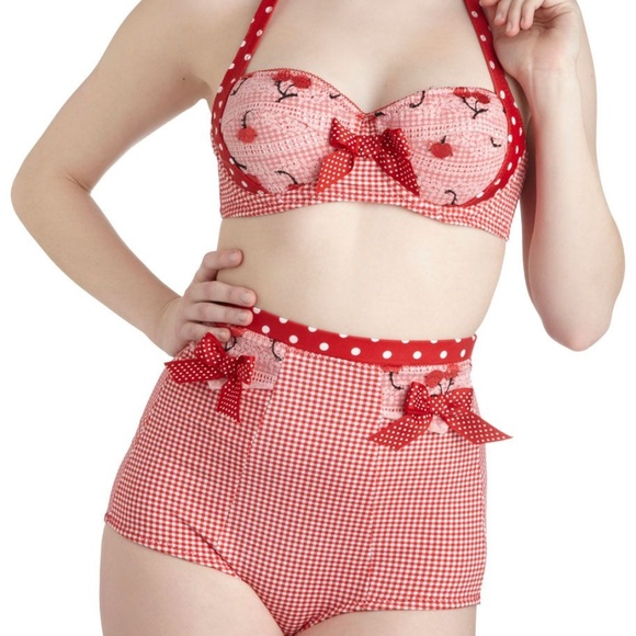 Lucy B Other - Pin Up Red Gingham & Cherries High Waist Swimsuit